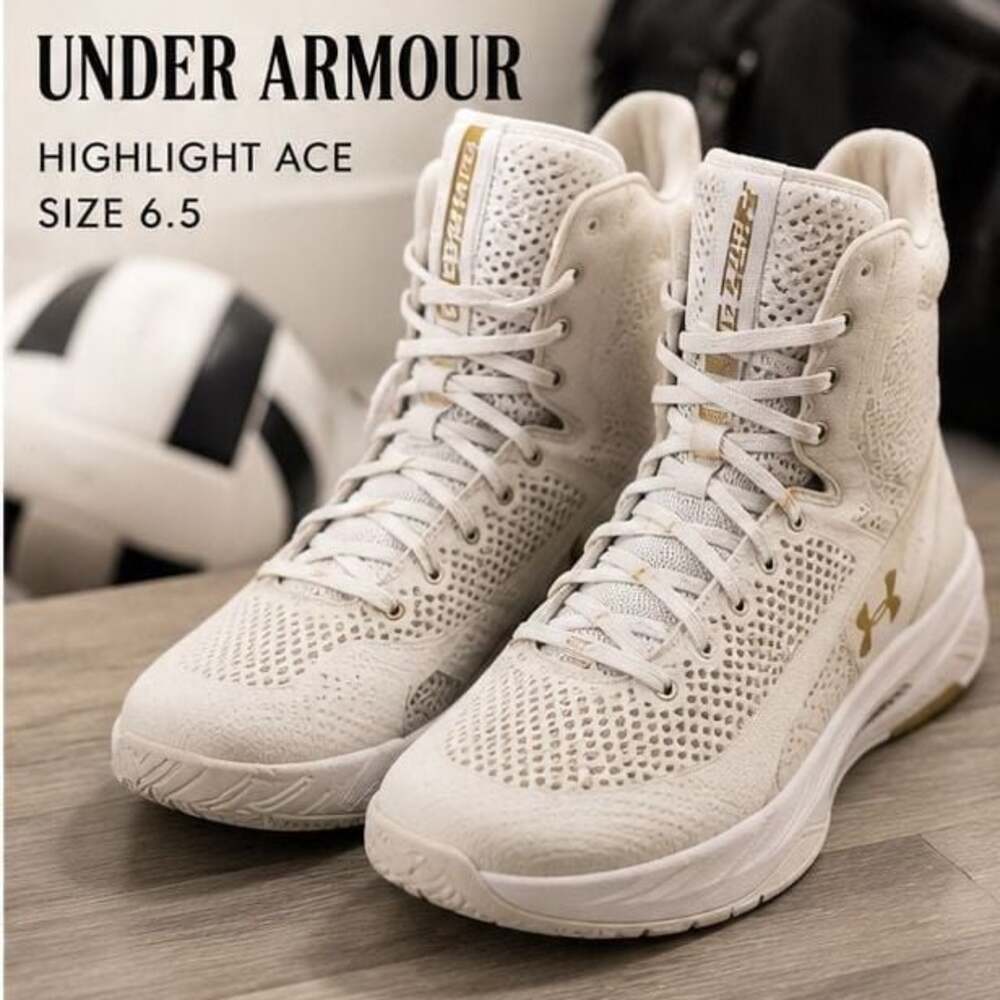 Under Armour White Gold Cleats Volleyball Shoes Size 6.5 Art 3023708-100
